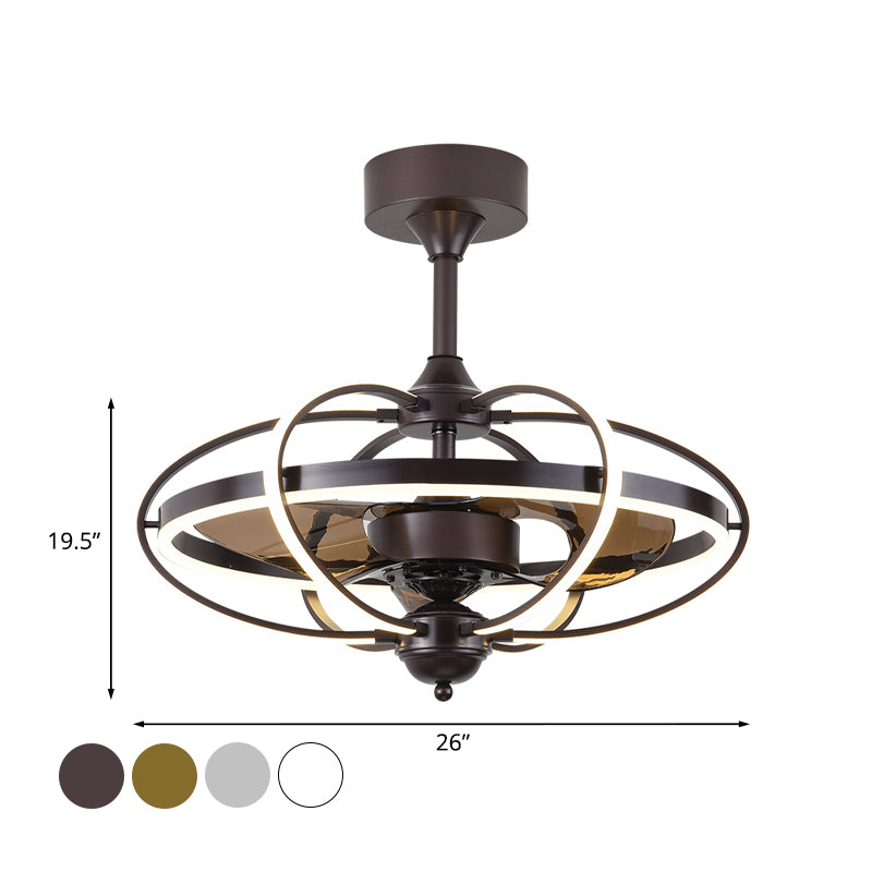 Silber/Weiß/Gold Oval Cage Semi Flush Mount Simplicity LED Silicon Hanging Lüfter Licht mit 3 braunen Klingen, 19,5 "H
