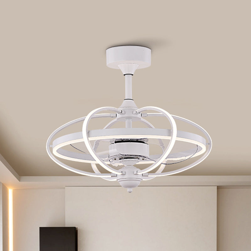 Silber/Weiß/Gold Oval Cage Semi Flush Mount Simplicity LED Silicon Hanging Lüfter Licht mit 3 braunen Klingen, 19,5 "H