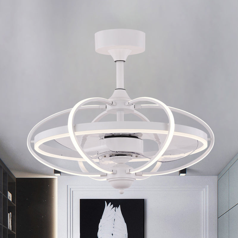 Silber/Weiß/Gold Oval Cage Semi Flush Mount Simplicity LED Silicon Hanging Lüfter Licht mit 3 braunen Klingen, 19,5 "H
