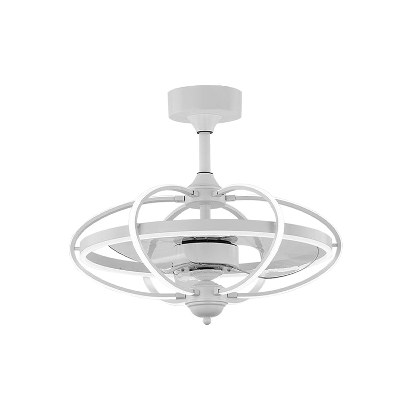 Silber/Weiß/Gold Oval Cage Semi Flush Mount Simplicity LED Silicon Hanging Lüfter Licht mit 3 braunen Klingen, 19,5 "H