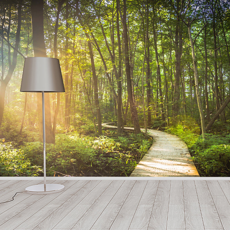 Stain-Resistant Leafy Pavement Mural Wallpaper Non-Woven Material Wall Art for Meeting Room