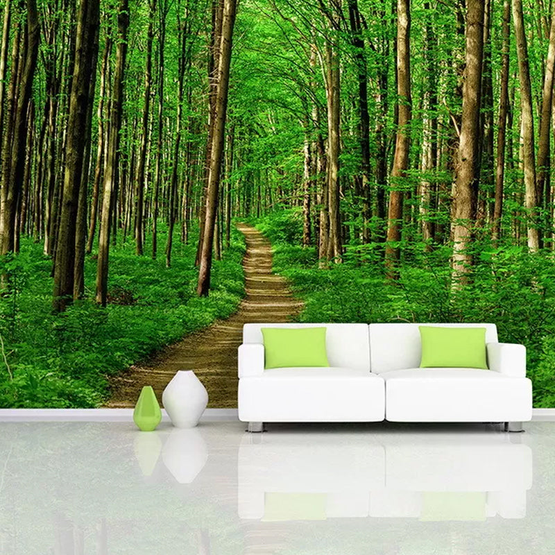 Extra Large Nordic Wall Mural in Green Jungle and Path Wall Covering, Made to Measure