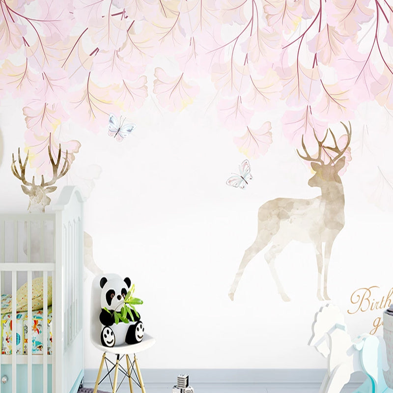 Illustration Deer and Stem Mural Extra Large Wall Art for Accent Wall, Custom Size Available