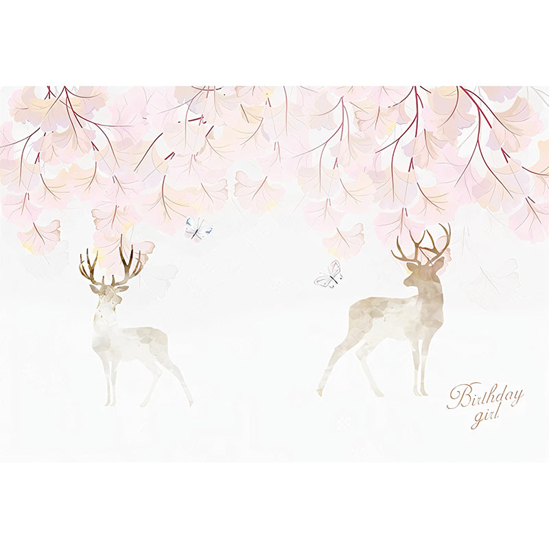 Illustration Deer and Stem Mural Extra Large Wall Art for Accent Wall, Custom Size Available