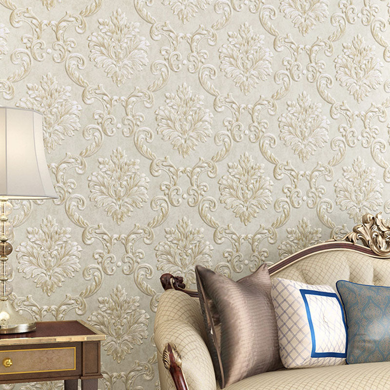 Neutral Color Damask Design Wallpaper Water-Resistant Wall Covering, 33-foot x 20.5-inch