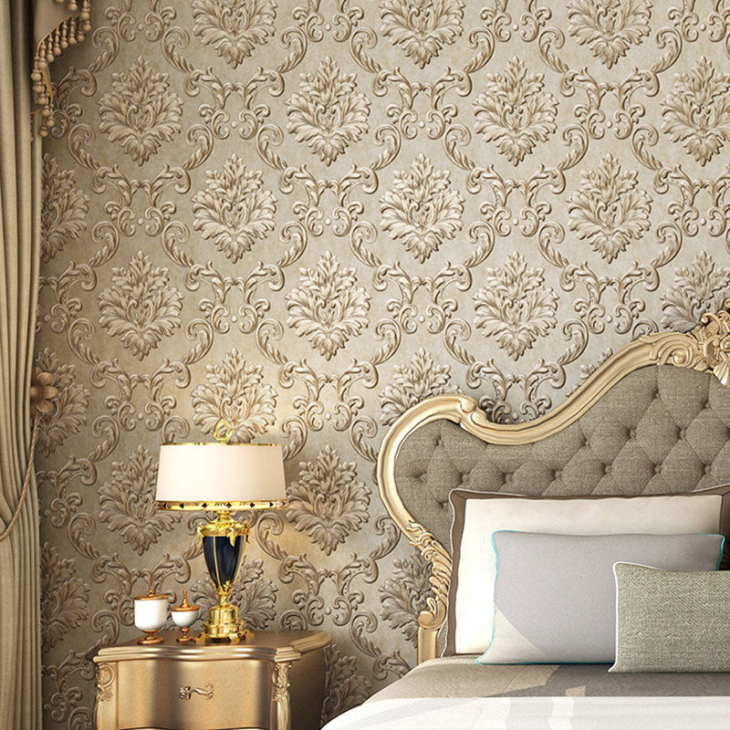 Neutral Color Damask Design Wallpaper Water-Resistant Wall Covering, 33-foot x 20.5-inch