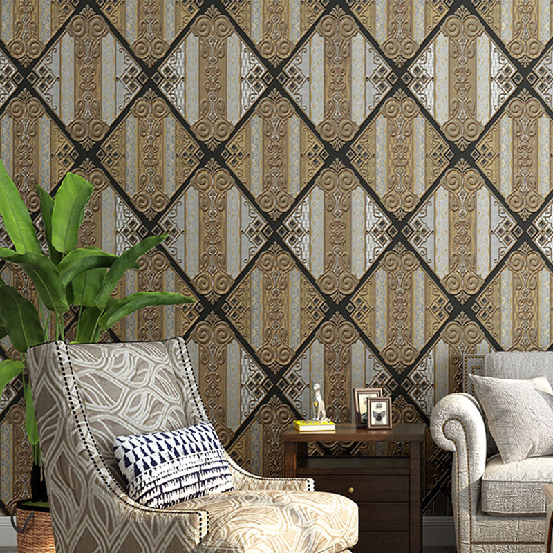 20.5" x 33' Nostalgic Wallpaper Roll for Guest Room with Quatrefoil and Flowers Pattern in Natural Color