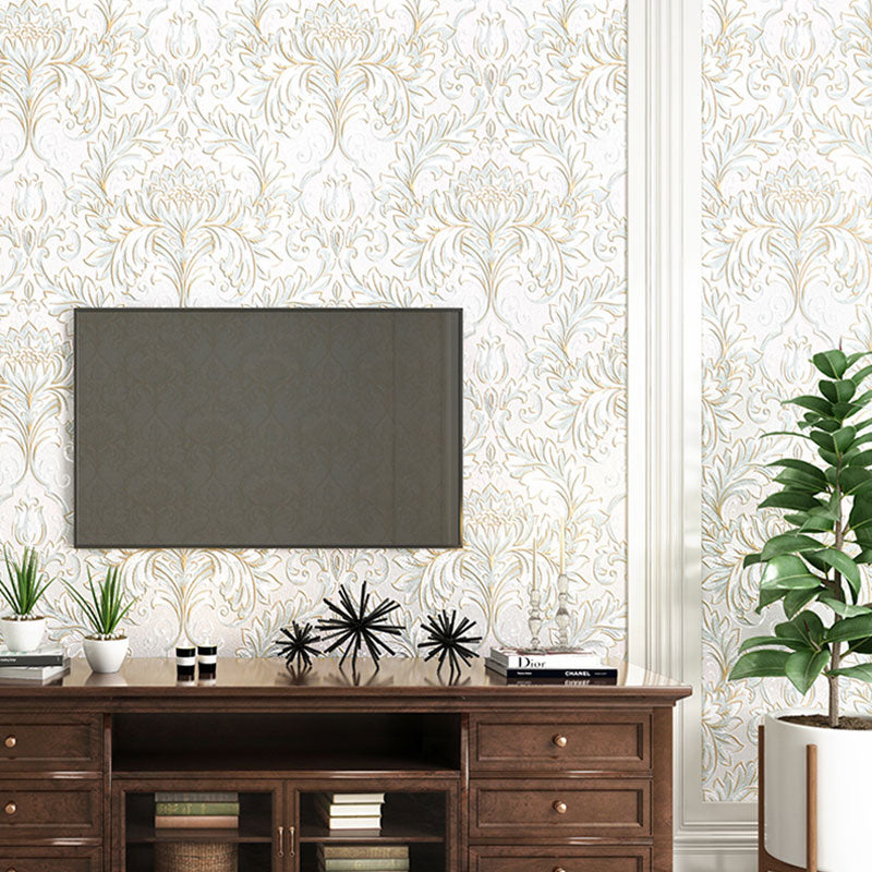 Stain-Resistant Damask Design Wallpaper 33' x 20.5" Classic Wall Covering for Living Room Decor