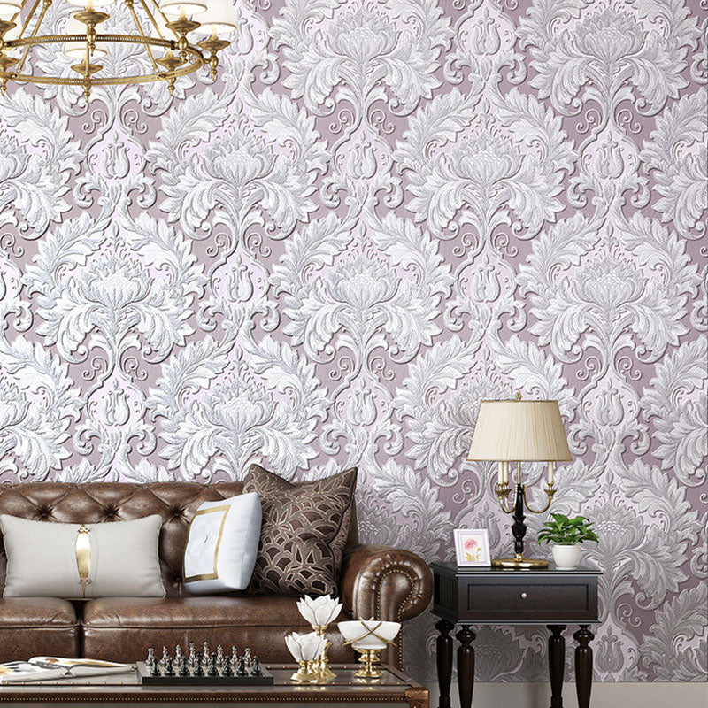 Stain-Resistant Damask Design Wallpaper 33' x 20.5" Classic Wall Covering for Living Room Decor
