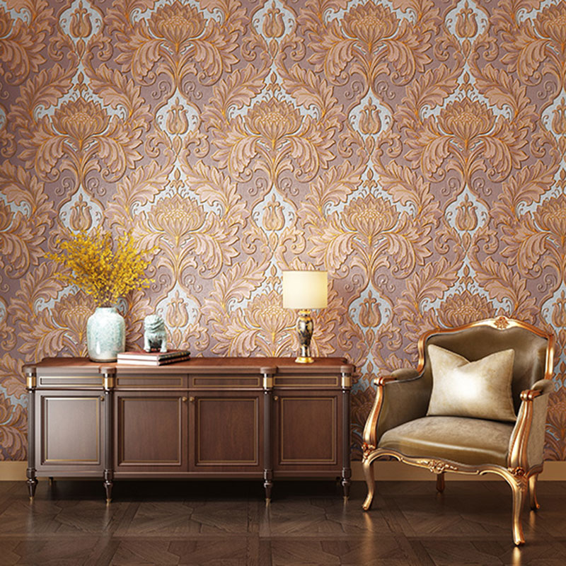Stain-Resistant Damask Design Wallpaper 33' x 20.5" Classic Wall Covering for Living Room Decor