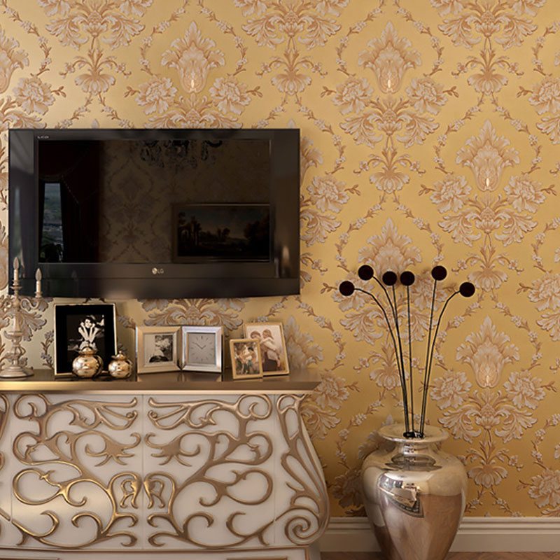 Natuurlijke kleur Damasque wandbekleding waterbestendig behangrol voor woonkamerdecoratie