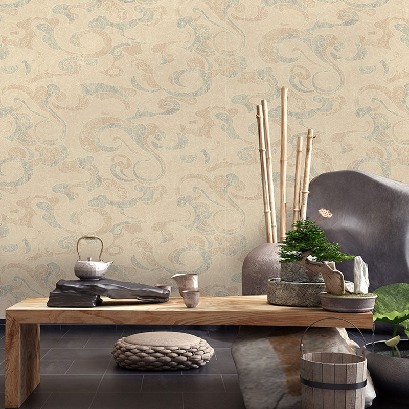 Von Asien inspirierte Wolken-Wanddekoration für das Wohnzimmer, 33 x 20,5 Zoll große Tapetenrolle in natürlichen Farben