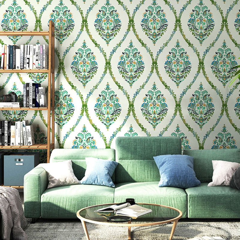 Traditional Flowers Wallpaper Roll for Thai Restaurant in Natural Color, 20.5-inch x 33-foot