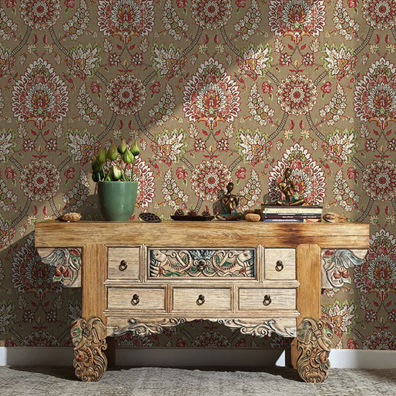 Bohemian Wallpaper Roll in Neutral Color Flower and Leaf Wall Covering for Living Room, 57.1 sq ft.