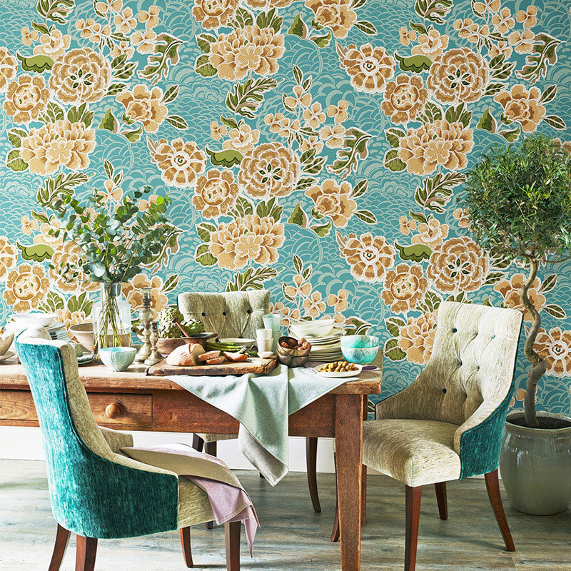 Decorative Blossoming Flower Wallpaper Roll Non-Woven Material Wall Art for Guest Room Decor