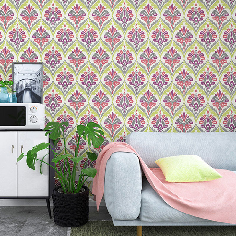 Countryside Wallpaper in Light Color Flower and Gird Wall Art, 20.5-inch x 33-foot