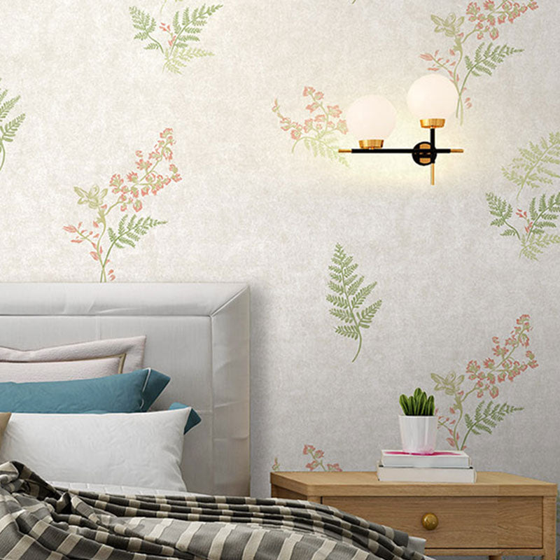 Simple Mimosa and Leaf Wallpaper in Soft Color Living Room Wall Art, 33'L x 20.5"W