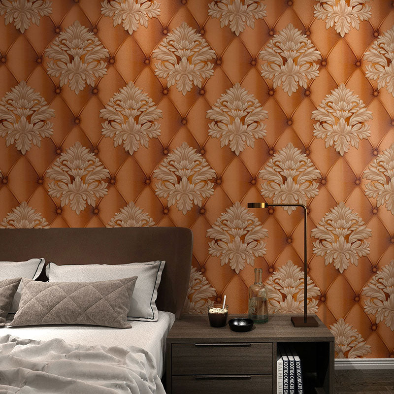 Brown Nostalgic Wall Art 33' x 20.5" Feather Surface and 3D Flower Wallpaper Roll for Accent Wall