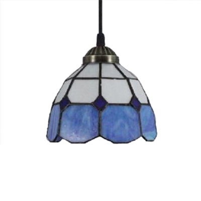1 Bulb Dome Down Lighting Pendant Mediterranean Blue Handcrafted Art Glass Suspension Lamp