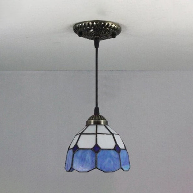 1 Bulb Dome Down Lighting Pendant Mediterranean Blue Handcrafted Art Glass Suspension Lamp