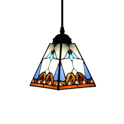 Tapered Hanging Lamp 1 Bulb White Stained Glass Tiffany-Style Pendant Light Fixture