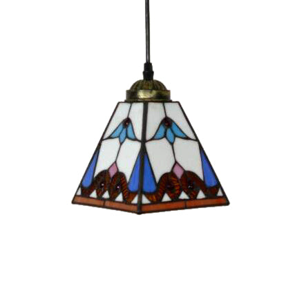 Tapered Hanging Lamp 1 Bulb White Stained Glass Tiffany-Style Pendant Light Fixture