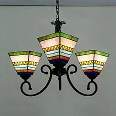 Stained Glass Craftsman Chandelier Living Room 3 Lights Tiffany Antique Ceiling Pendant in Pink