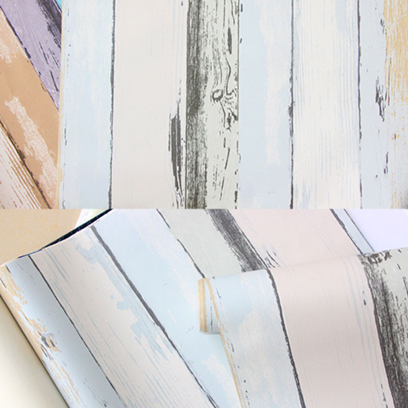 Multi-Colored Wood Effect Wall Covering Stain-Resistant Wallpaper Roll for Coffee Shop Decor, Non-Pasted