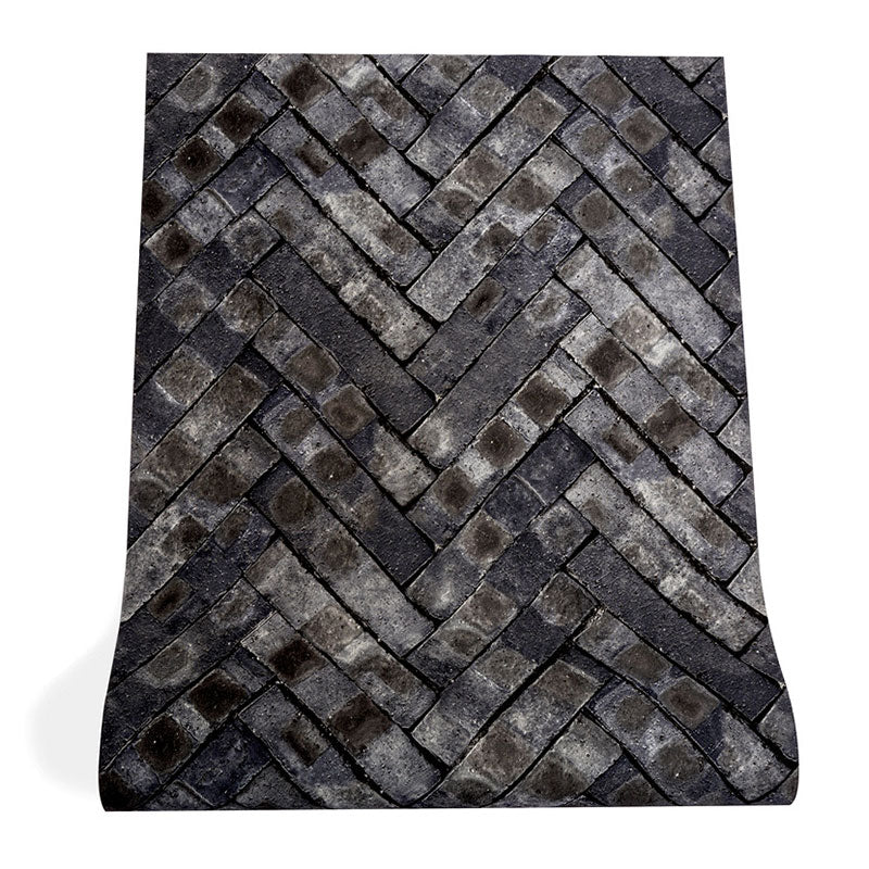 Industrial Wall Covering Dark Color Herringbone Brick Wallpaper Roll, 57.1 sq ft., Non-Pasted