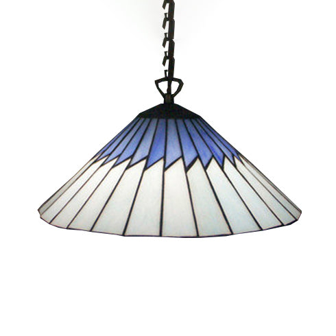 Stained Glass Blue Pendant Lamp Tapered 1 Bulb Mediterranean Hanging Light Kit for Dining Room