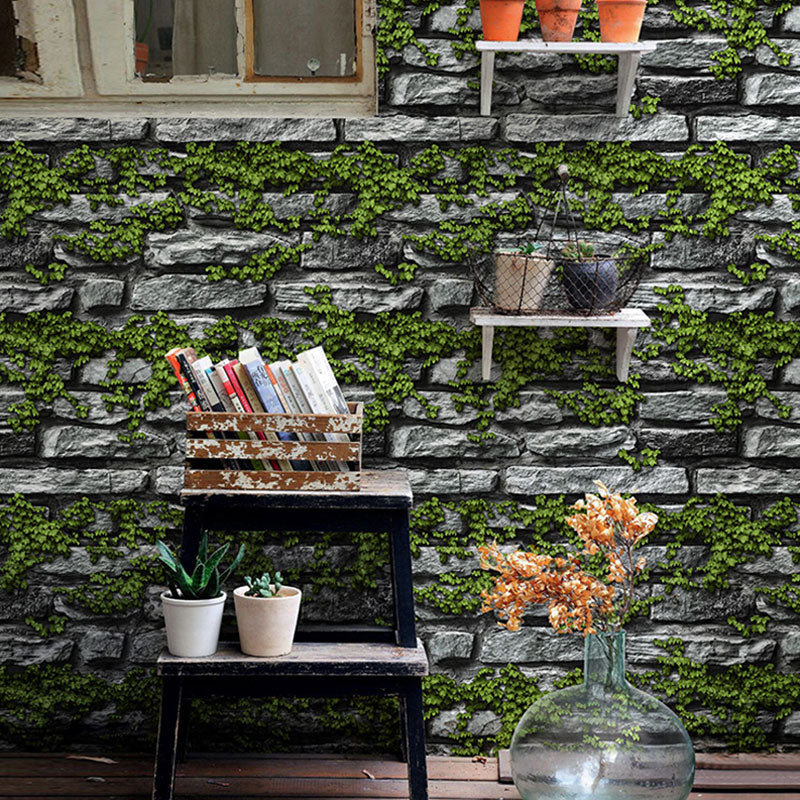 Retro planten- en baksteenbehangrol voor bardecoratie, neutrale kleur, 33'L x 20,5"W
