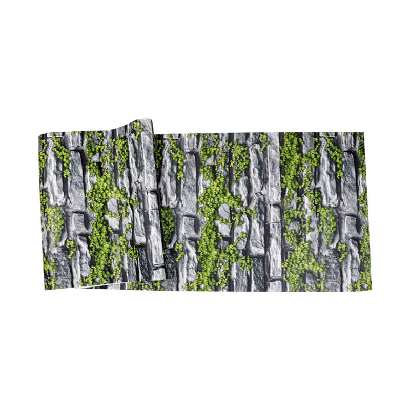 Retro planten- en baksteenbehangrol voor bardecoratie, neutrale kleur, 33'L x 20,5"W