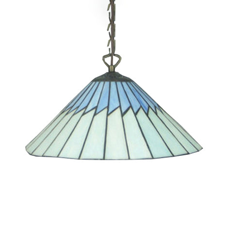 Stained Glass Blue Pendant Lamp Tapered 1 Bulb Mediterranean Hanging Light Kit for Dining Room
