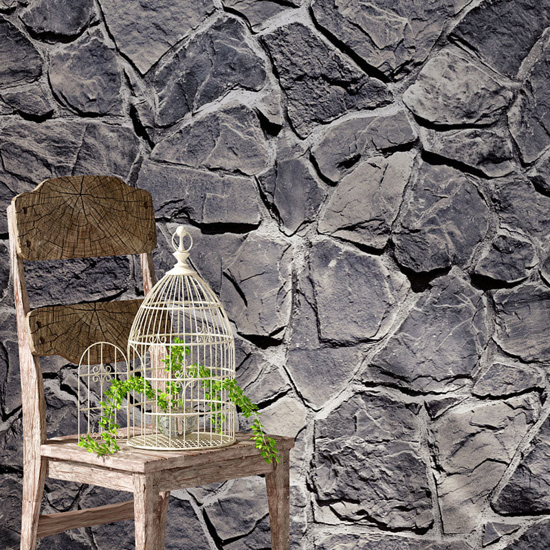 Industrial Wallpaper Roll Neutral Color Stacked Stone Wall Art, Non-Pasted, 20.5-inch x 33-foot