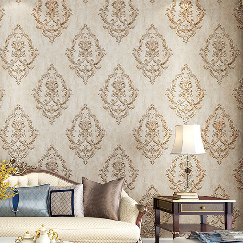 European Damask Design Wall Art for Accent Wall, 57.1 sq ft. Wallpaper Roll in Neutral Color