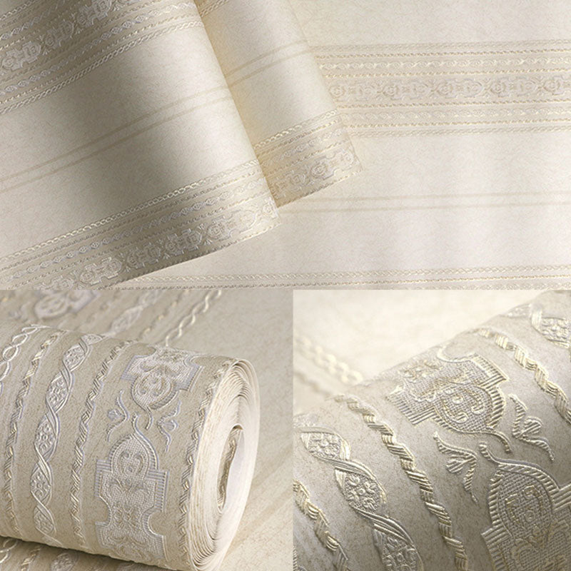 Stain-Resistant Stripe Wall Art Non-Woven Fabric Wallpaper Roll for Living Room, Non-Pasted