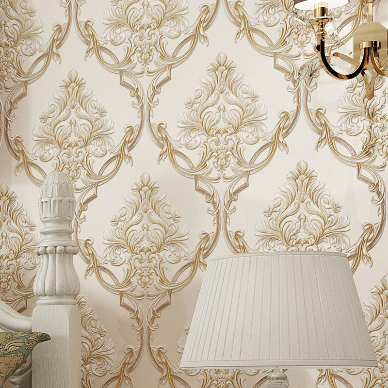 European Wallpaper Roll Soft Color Embossed Blossoms Wall Art, 33' x 20.5", Non-Pasted