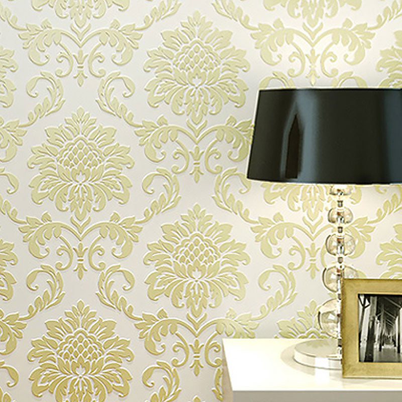 Neutral Color Classic Wall Art 20.5"W x 33'L Damasque Wallpaper for Accent Wall, Non-Pasted