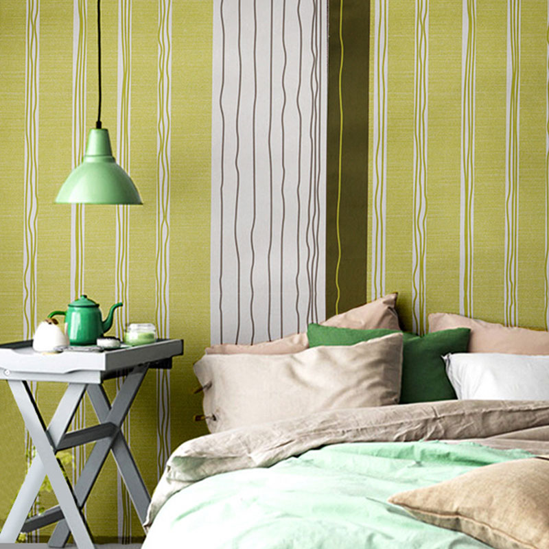 Simple Stripe Wallpaper Roll Countryside Self-Adhesive Wall Art in Green, 48.4 sq ft.