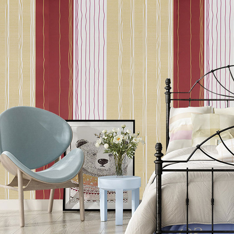 Stripe Wallpaper Roll in Red Plaster Wall Covering for Home Decoration, 48.4 sq ft., Self-Adhesive