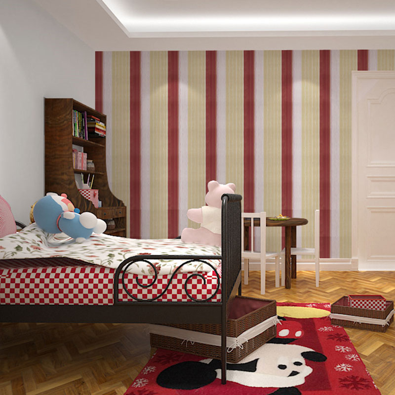 Stripe Wallpaper Roll in Red Plaster Wall Covering for Home Decoration, 48.4 sq ft., Self-Adhesive