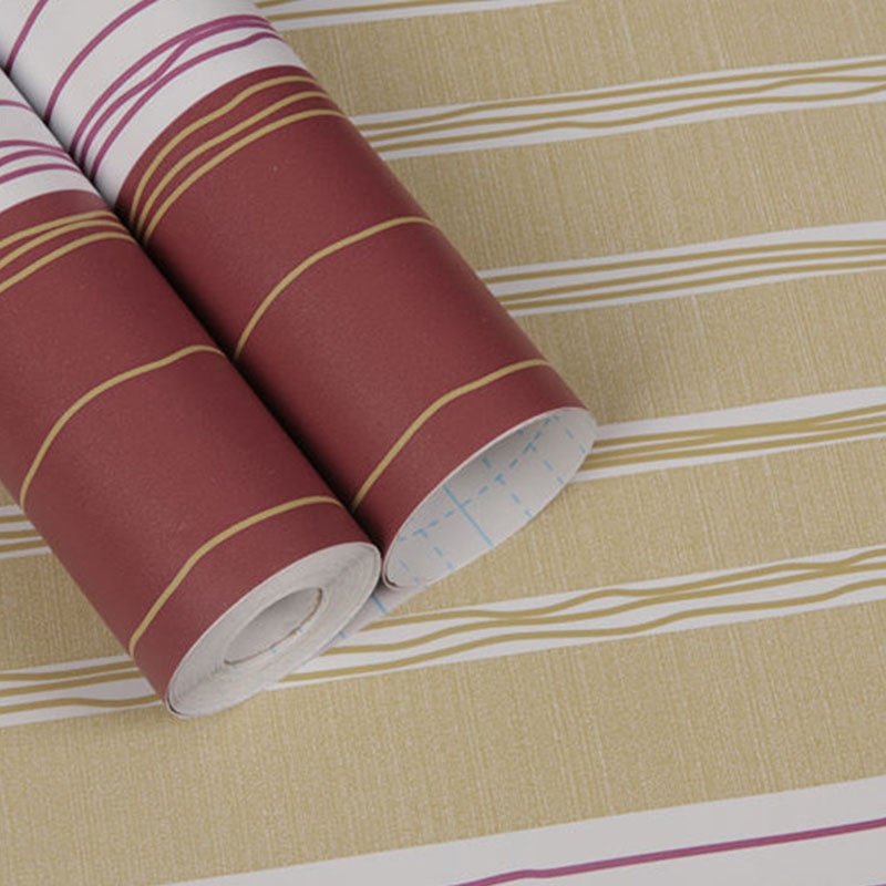 Stripe Wallpaper Roll in Red Plaster Wall Covering for Home Decoration, 48.4 sq ft., Self-Adhesive