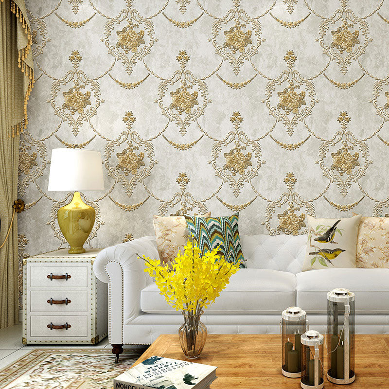 Rouleau de papier peint damas classique pour décoration de chambre d'amis, couleur naturelle, 33 pi x 20,5 po