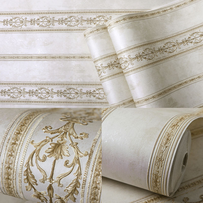Floral Stripe Wall Covering in Neutral Color Non-Woven Fabric Wallpaper for Accent Wall, 20.5"W x 33'L