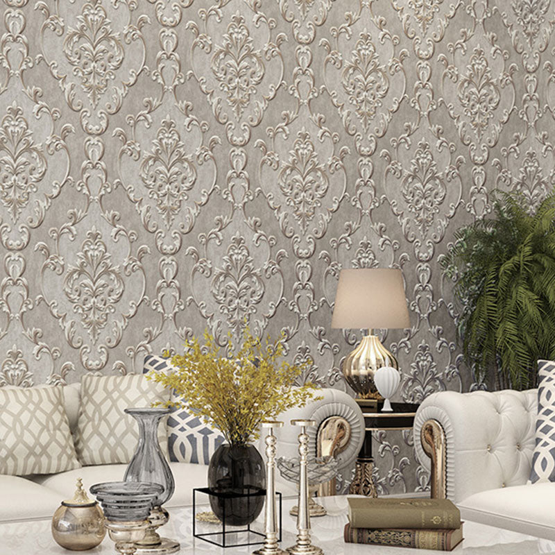 Rouleau de papier peint design damassé, pour décoration de salle de bain, fleurs, art mural de couleur neutre, résistant aux taches