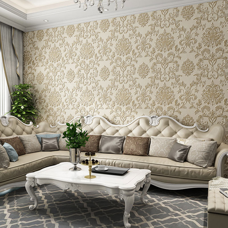 Embossed Damask Design Wall Art Bedroom Decorative European Wallpaper Roll, 20.5"W x 33'L