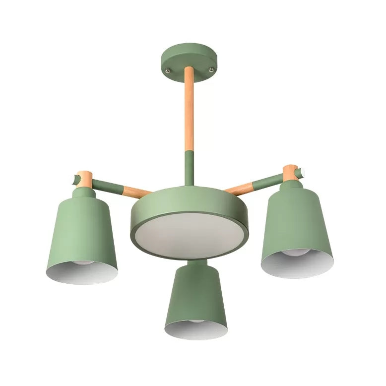 Bell Shade Kindergarten Chandelier Metal 4 Heads Nordic Stylish Pendant Light in Green
