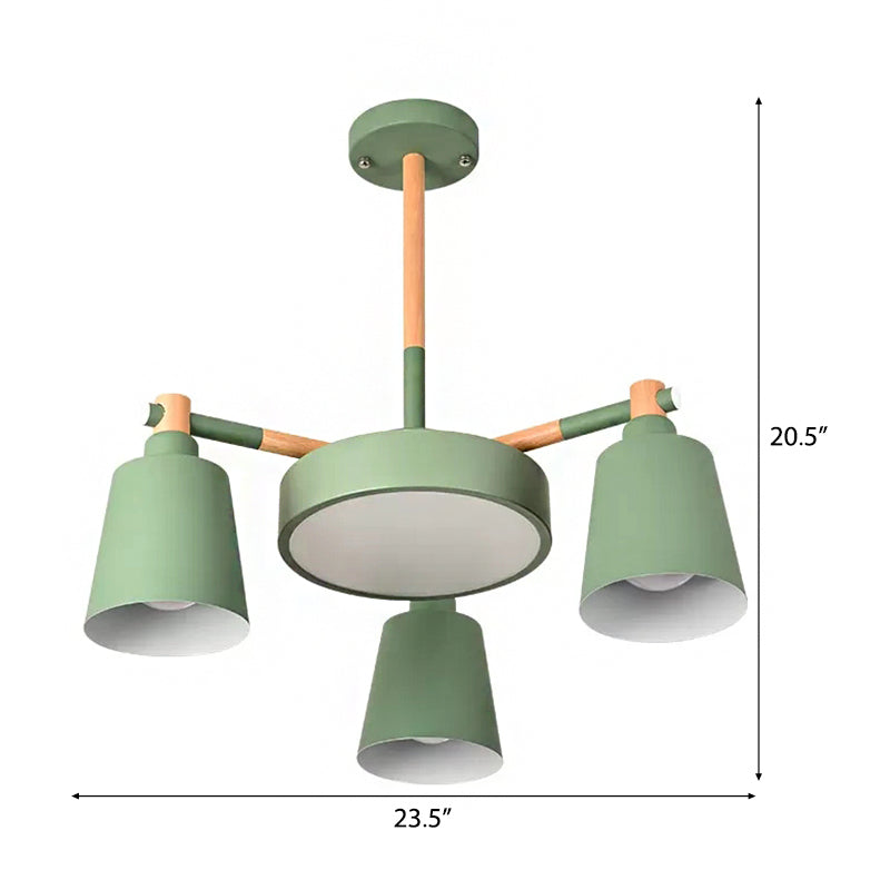 Bell Shade Kindergarten Chandelier Metal 4 Heads Nordic Stylish Pendant Light in Green