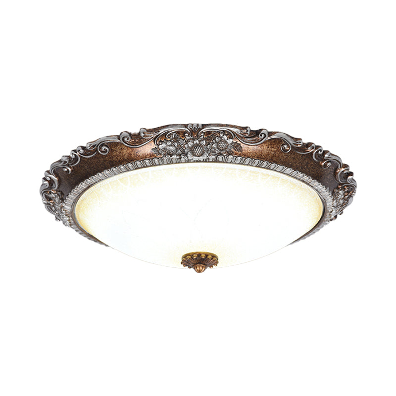 Red Brown Bowl Shaped Flush Mount Rustic Frosted Glass Living Room LED Ceiling Light Fixture
