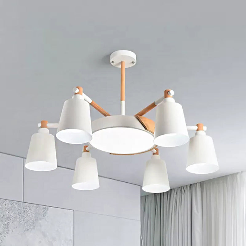 Nordic Stylish Bucket Hanging Light Metal 7 Heads White Chandelier for Bedroom